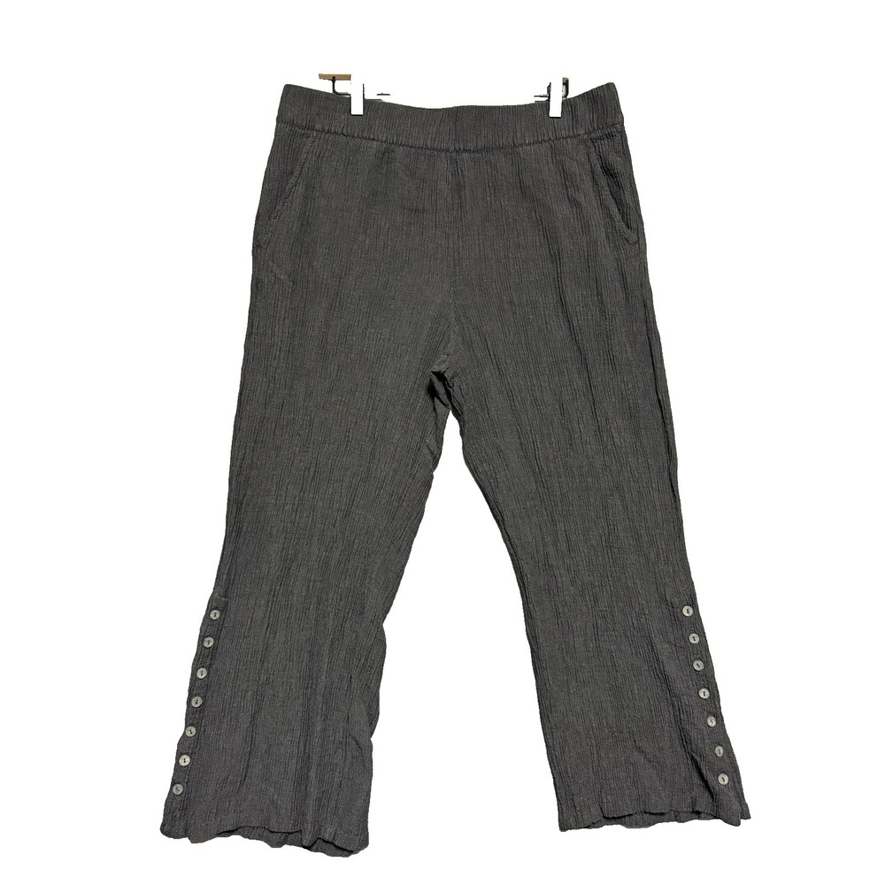 Soft Surroundings Cropped Pants Womens XL Crinkle Black Lagenlook Boho Mori Kei